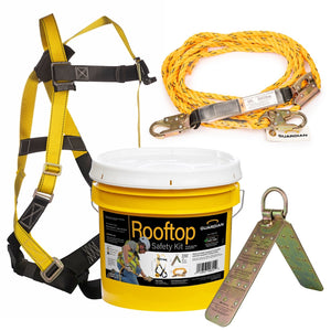 Guardian 00805 Rooftop Safety Kit with 25 ft Vertical Lifeline 5 Point Harness and Temper Anchor