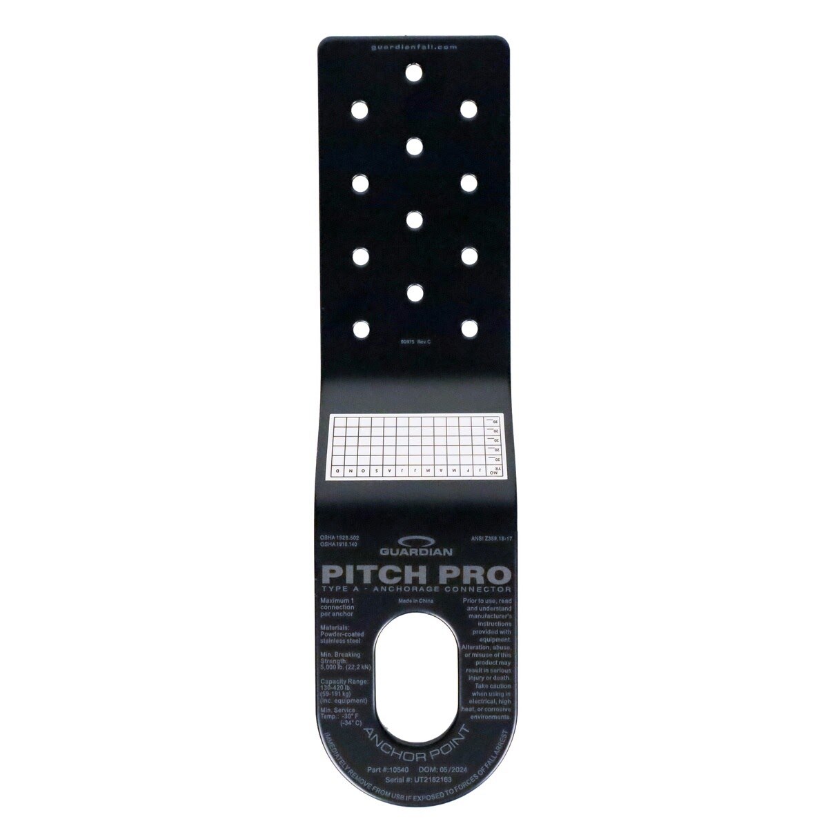 Guardian 10540 Pitch Pro 10.25 in. x 3 in. Black Powder Coated Steel Roof Anchor (Single)