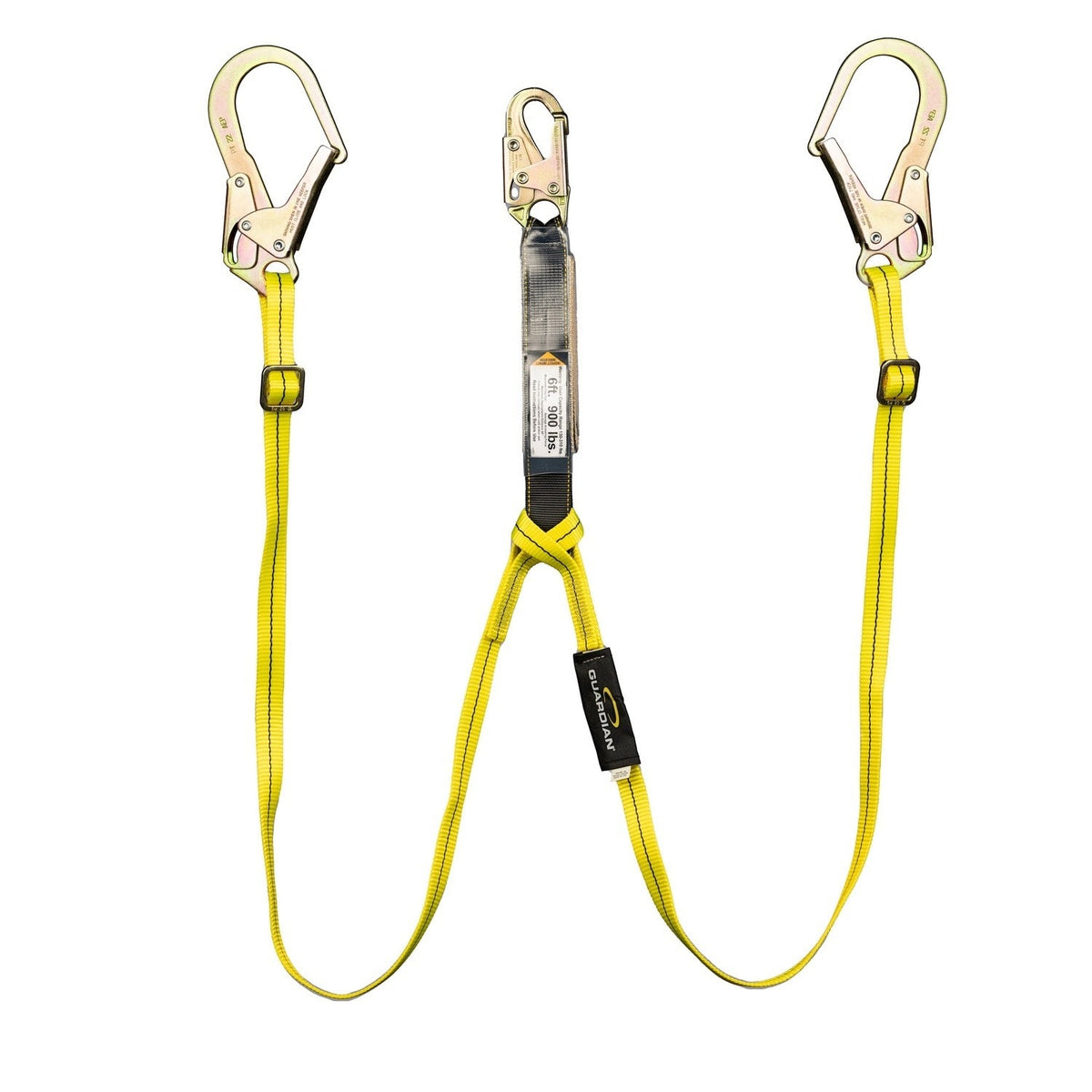 Guardian 20091 4 ft to 6 ft Dual Leg Shock Absorbing Adjustable Lanyard with Steel Rebar Hooks
