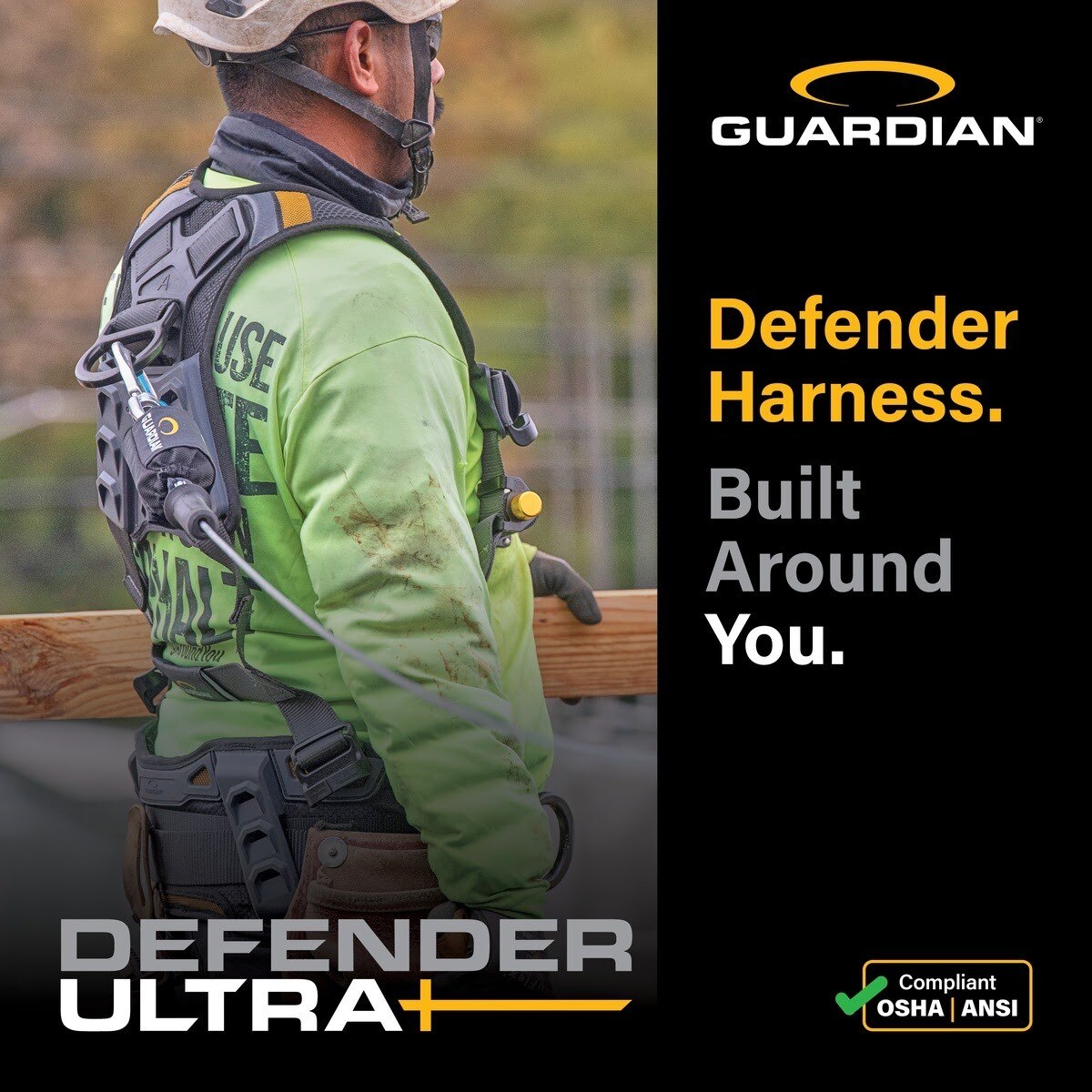 Guardian 3737400 Defender Ultra Plus Construction Full Body Harness Quick Connect XS-S - 3
