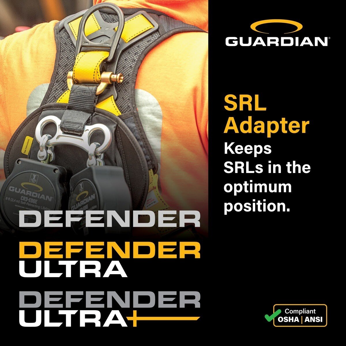 Guardian 3737400 Defender Ultra Plus Construction Full Body Harness Quick Connect XS-S - 6