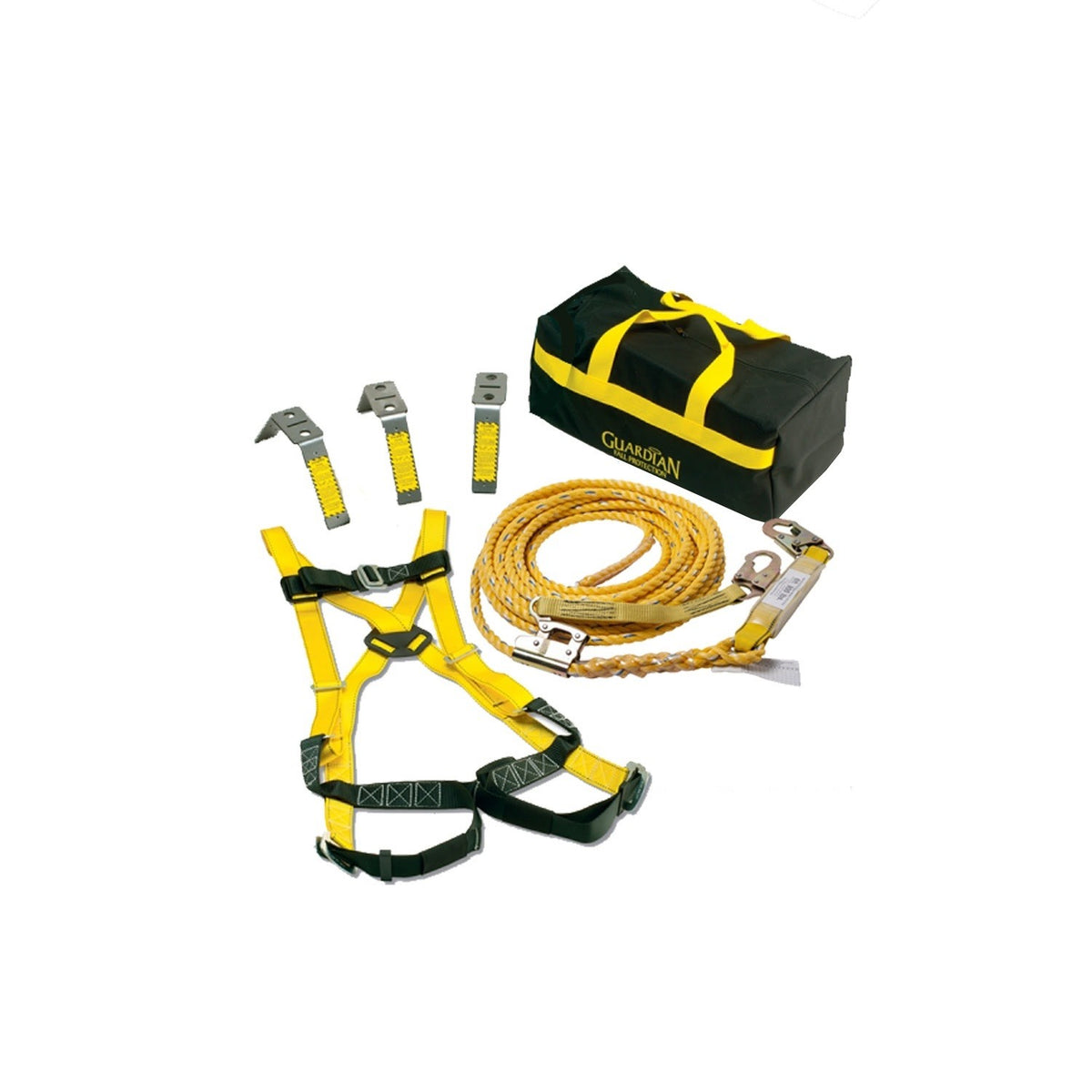 Guardian 00735 Sack of Safety 50 ft Fall Protection Kit with HUV Harness Temper Anchor and Bag